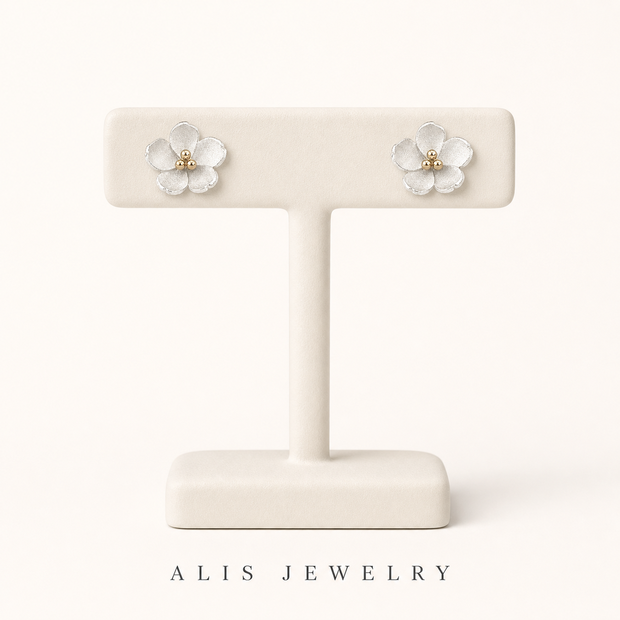 Boucles d'oreilles fleur argent 925 - Alis Jewelry - sur support minéral