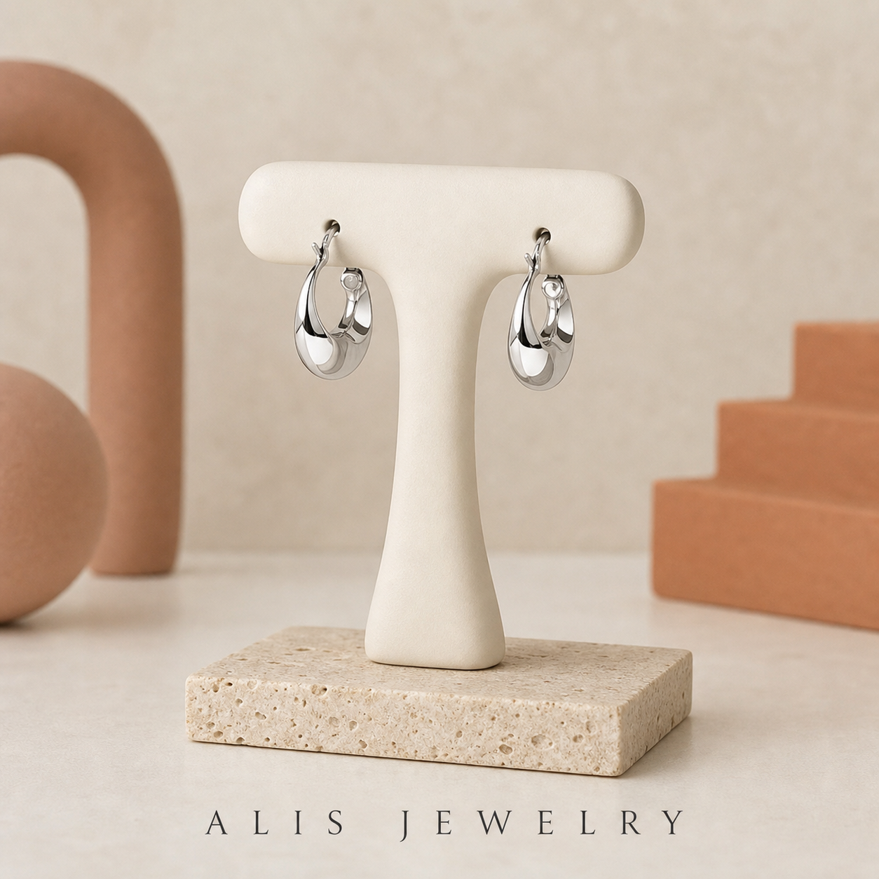 Boucles irrégulières argent - Alis Jewelry - sur support minéral