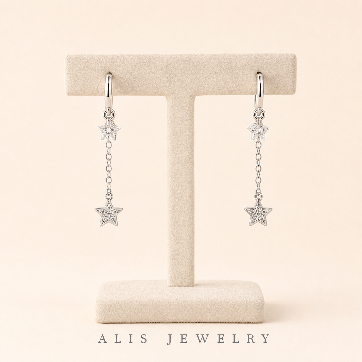 boucle d'oreille étoile pampilles argent 925 - Alis Jewelry - sur support minéral