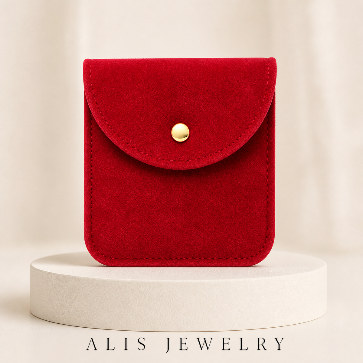 Pochette velours bijoux bouton pression - Alis Jewelry - sur support minéral