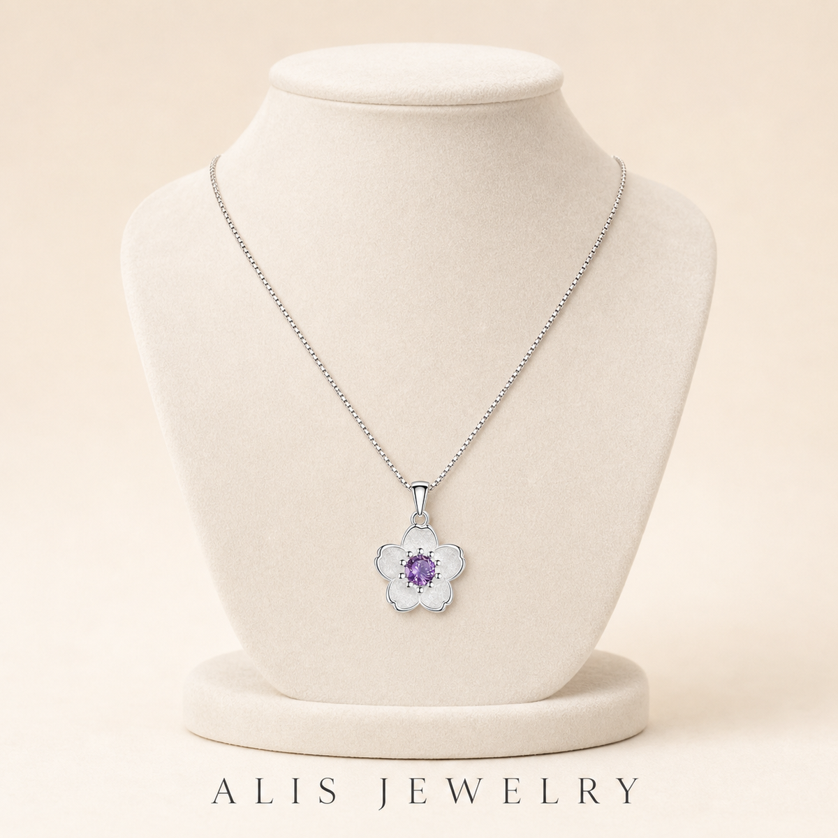 Collier fleur argent 925 - Alis Jewelry - sur support minéral