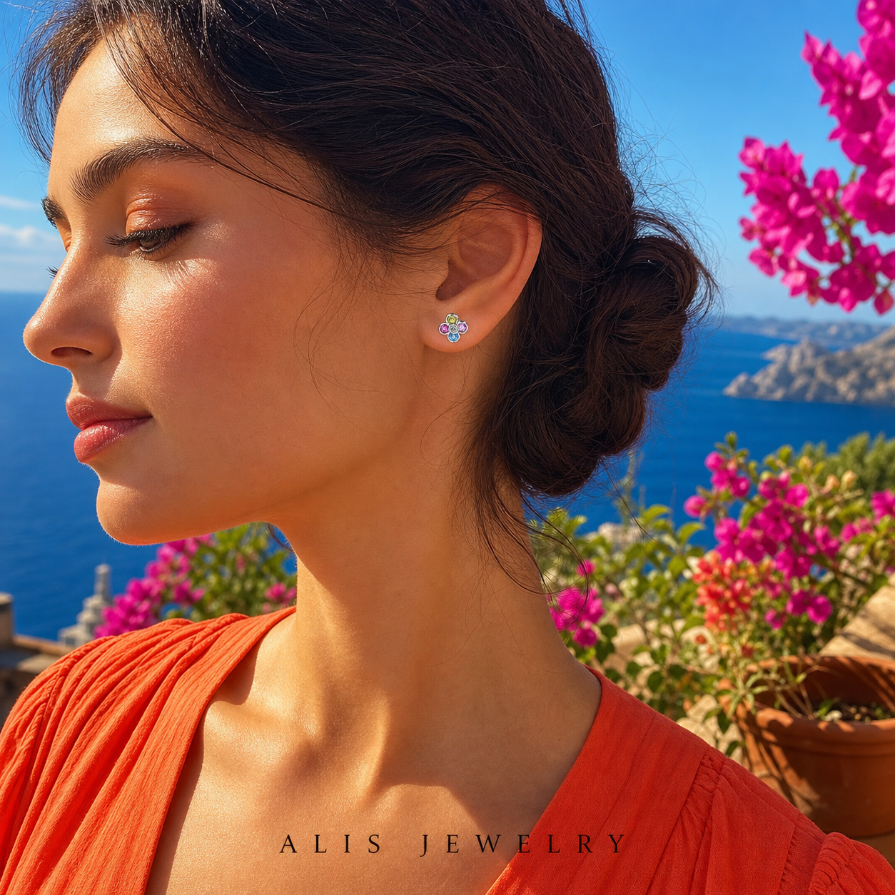 boucles d'oreilles zircon arc-en-ciel argent 925 - Alis Jewelry - réseaux sociaux