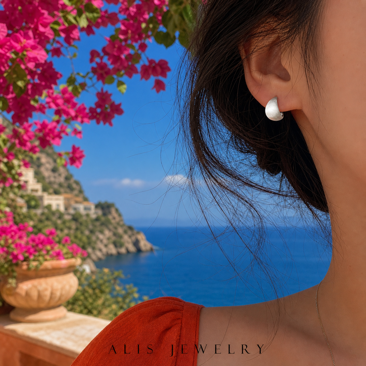 boucles d'oreilles givrées argent 925 - Alis Jewelry - réseaux sociaux