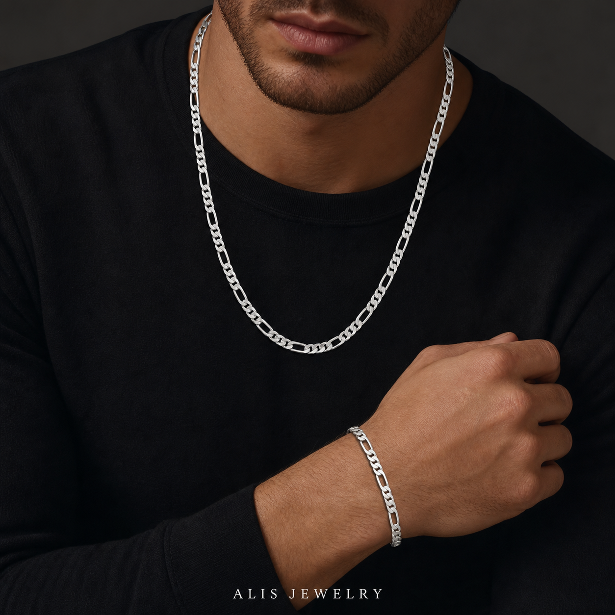 parure chaîne argent 925 - Alis Jewelry - porté homme