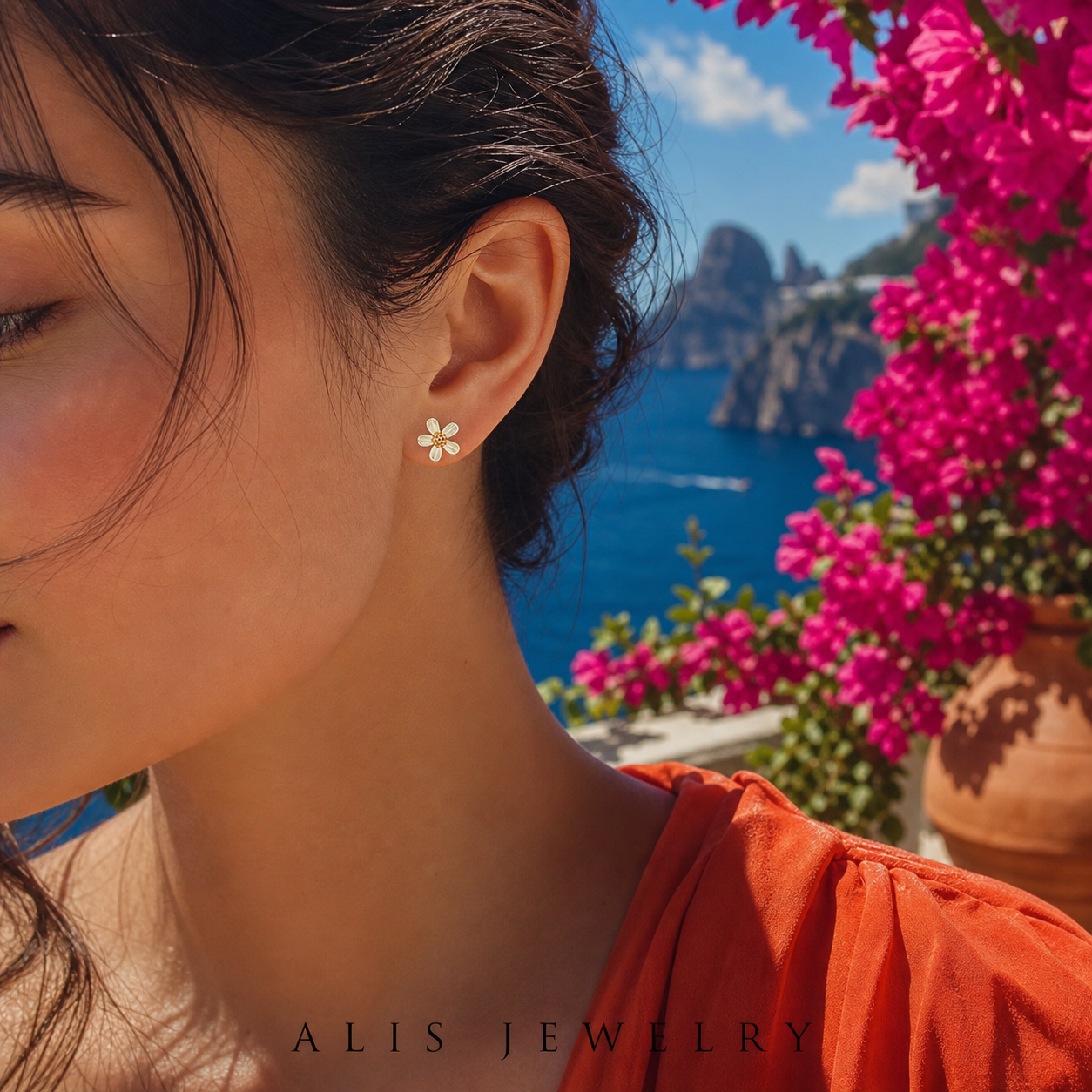 boucles d'oreilles fleur simple argent 925 - Alis Jewelry - réseaux sociaux