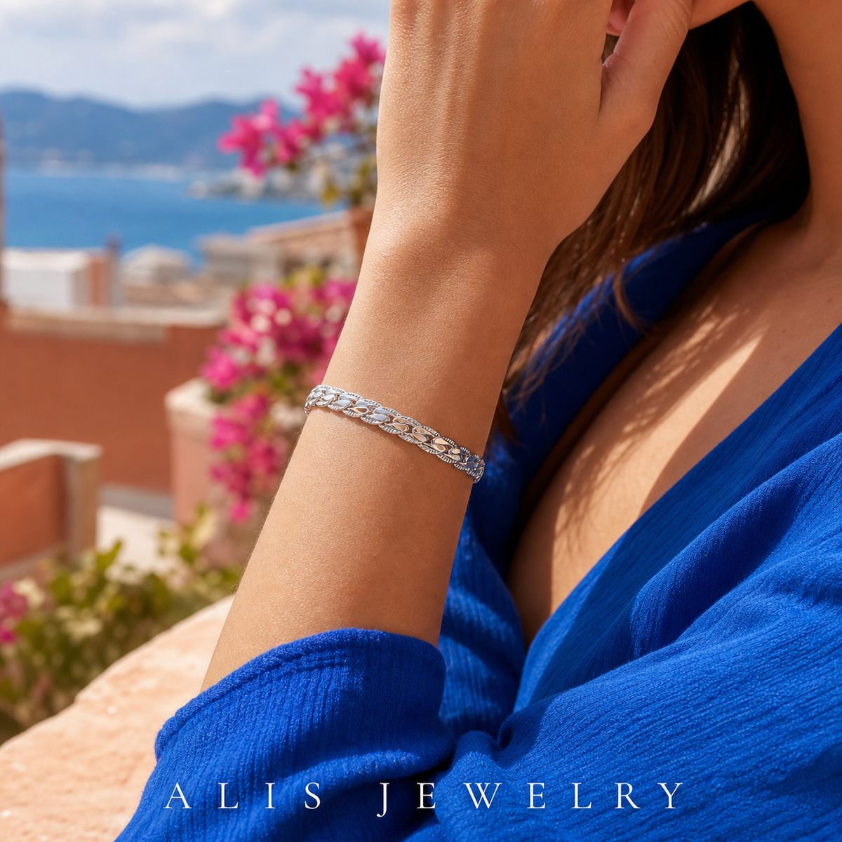 bracelet chaîne plate argent unisexe 6mm - Alis Jewelry - réseaux sociaux