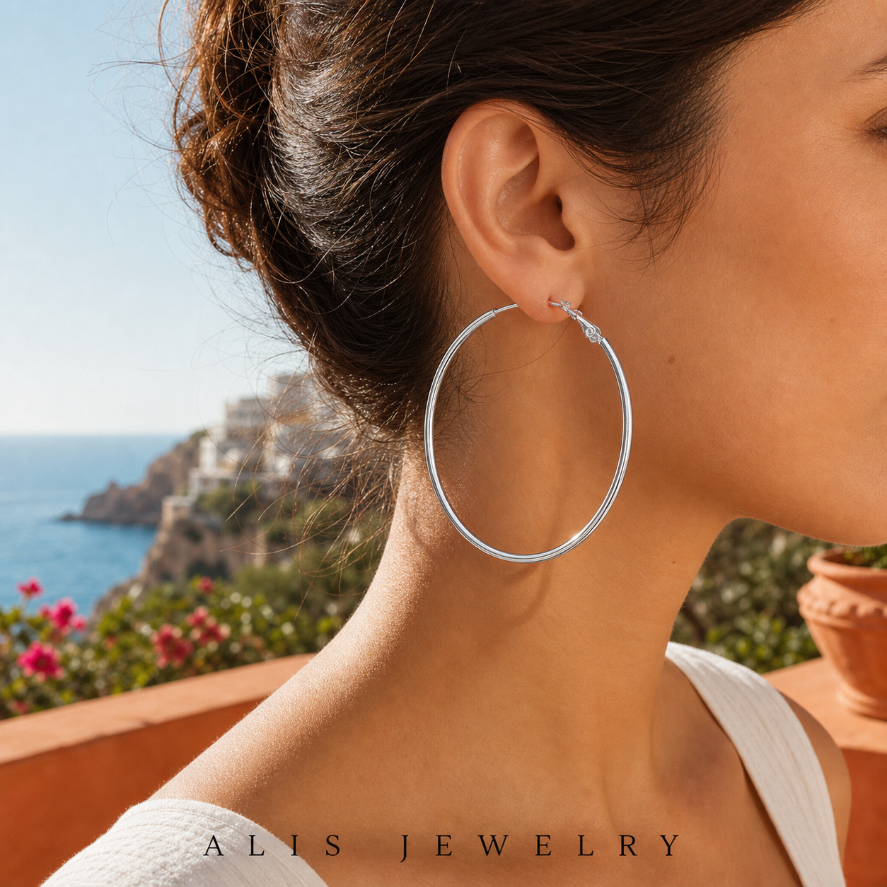 Grandes créoles rondes argent - Alis Jewelry - réseaux sociaux