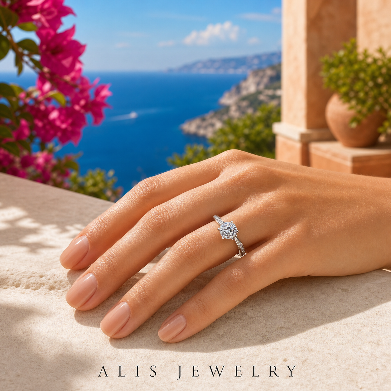 Bague solitaire zircon argent 925 - Alis Jewelry - réseaux sociaux