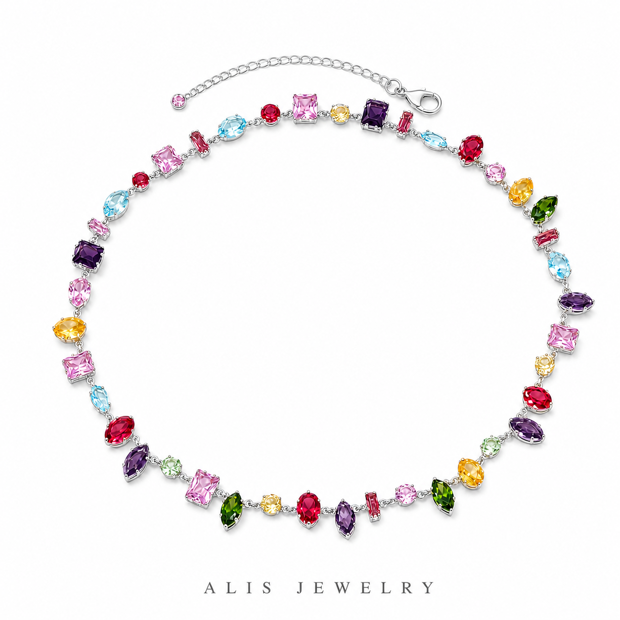 Parure arc-en-ciel plaqué or - Alis Jewelry - Collier argent 925 - fond blanc