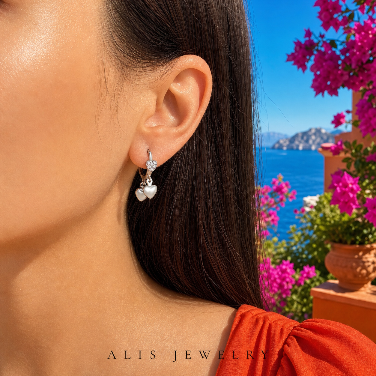 boucles d'oreilles cœur zircon argent 925 - Alis Jewelry - réseaux sociaux