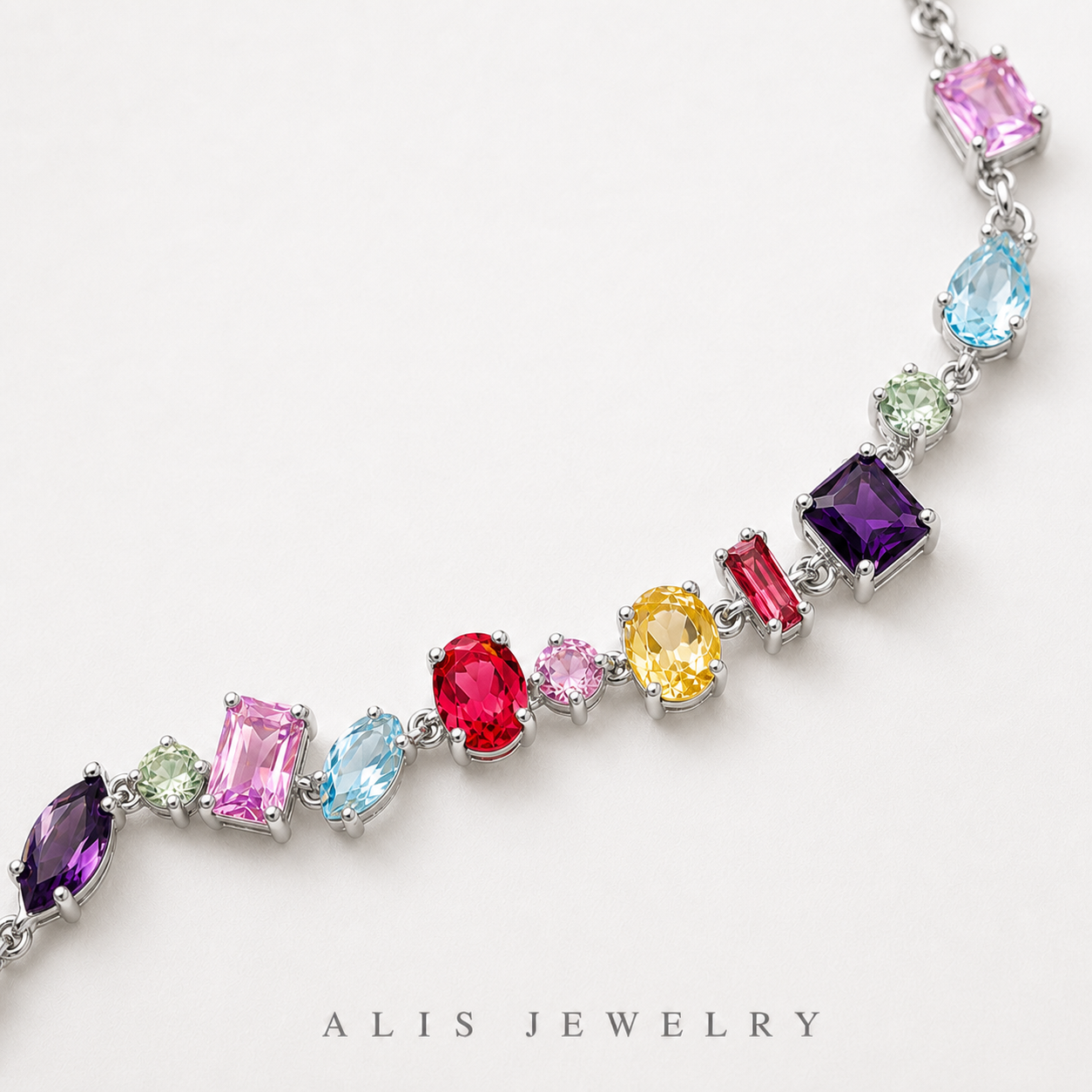 Parure arc-en-ciel plaqué or - Alis Jewelry - Collier argent 925 - gros plan / zoom