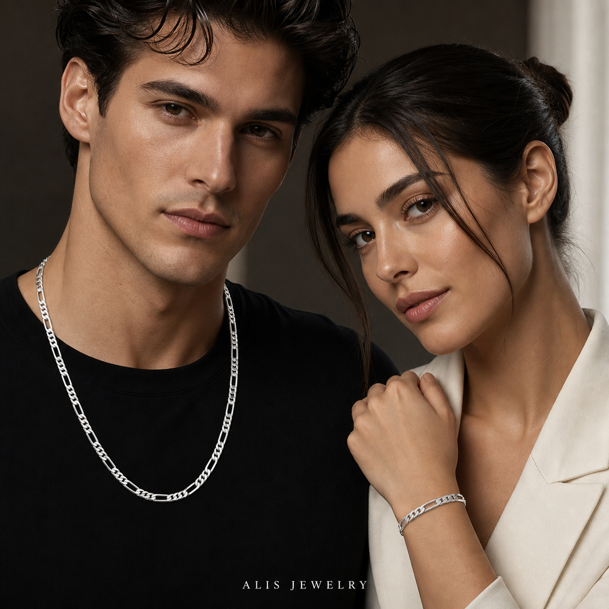 parure chaîne argent 925 - Alis Jewelry - porté duo mixte