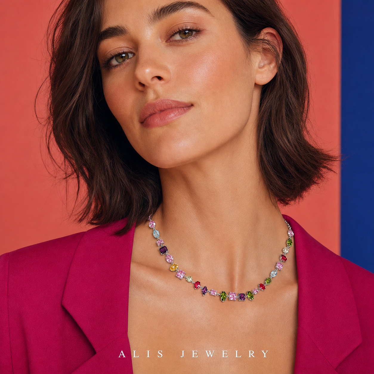 Parure arc-en-ciel plaqué or - Alis Jewelry - Collier argent 925 - porté mannequin