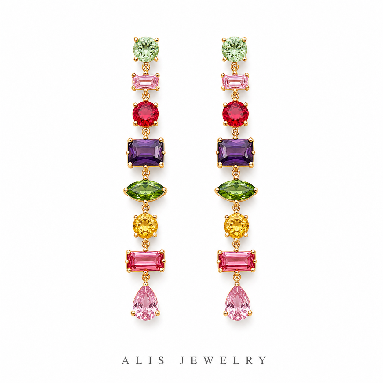 Parure arc-en-ciel plaqué or - Alis Jewelry - Boucles d'oreilles plaqué or - fond blanc