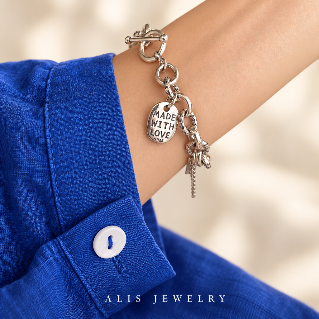 Bracelet charms maille ronde argent 925 - Alis Jewelry - porté mannequin