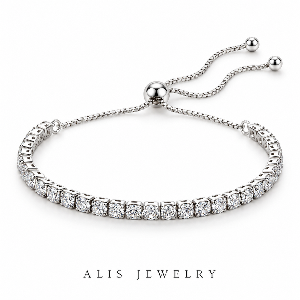 Bracelet tennis zircon ajustable argent 925 - Alis Jewelry - fond blanc