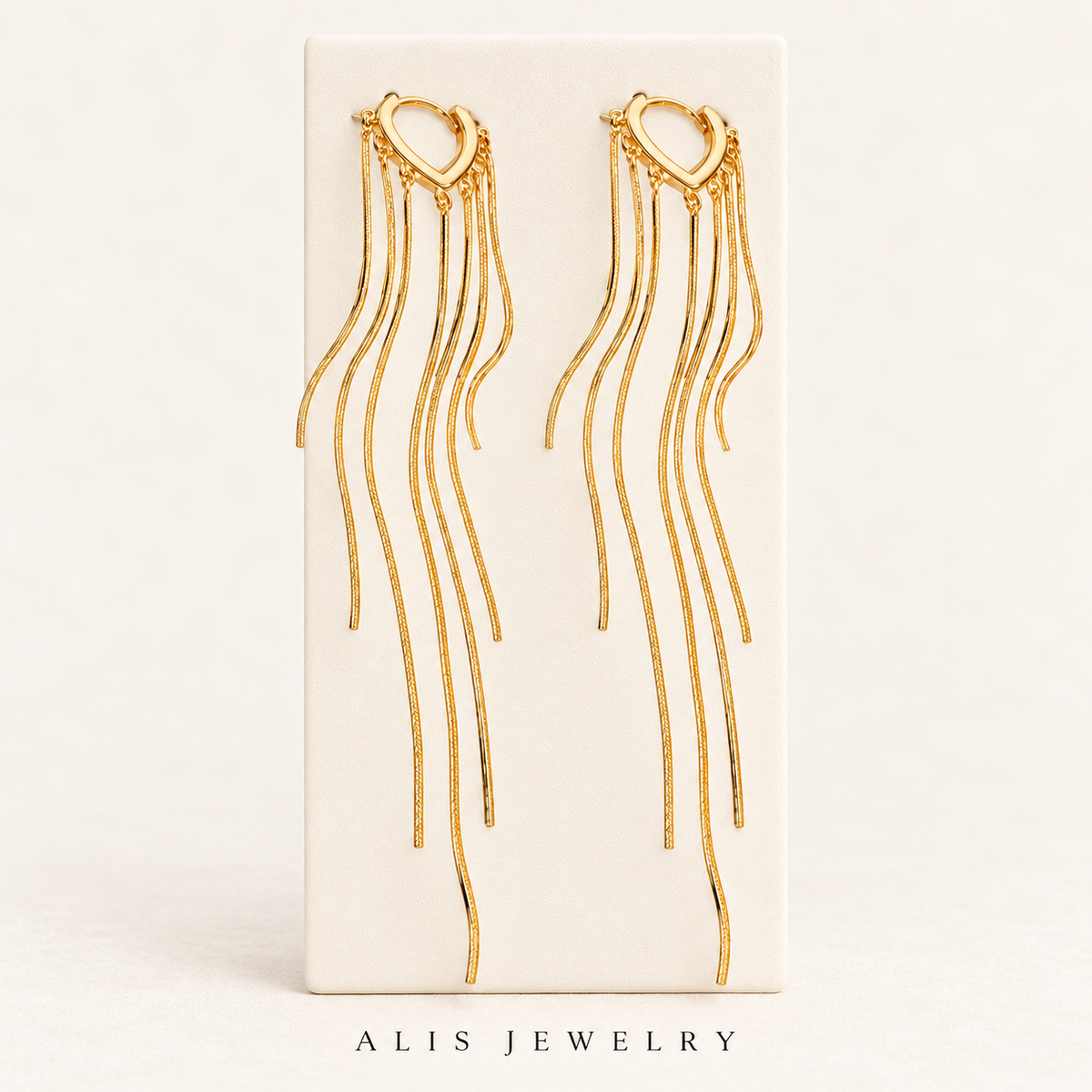 Boucles d'oreilles franges cœur argent 925 doré - Alis Jewelry - sur support minéral