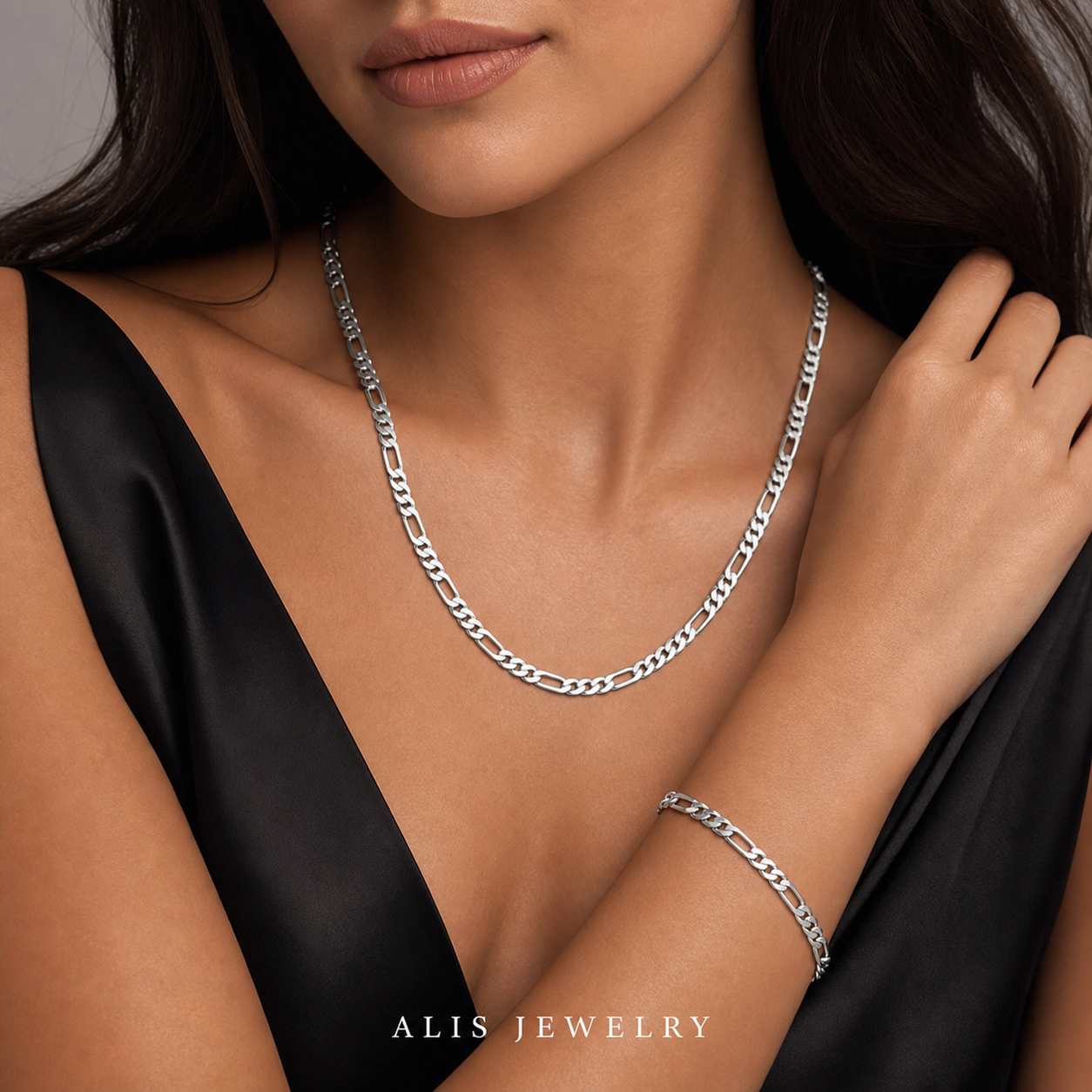 Parure chaîne argent 925 - Alis Jewelry - porté mannequin