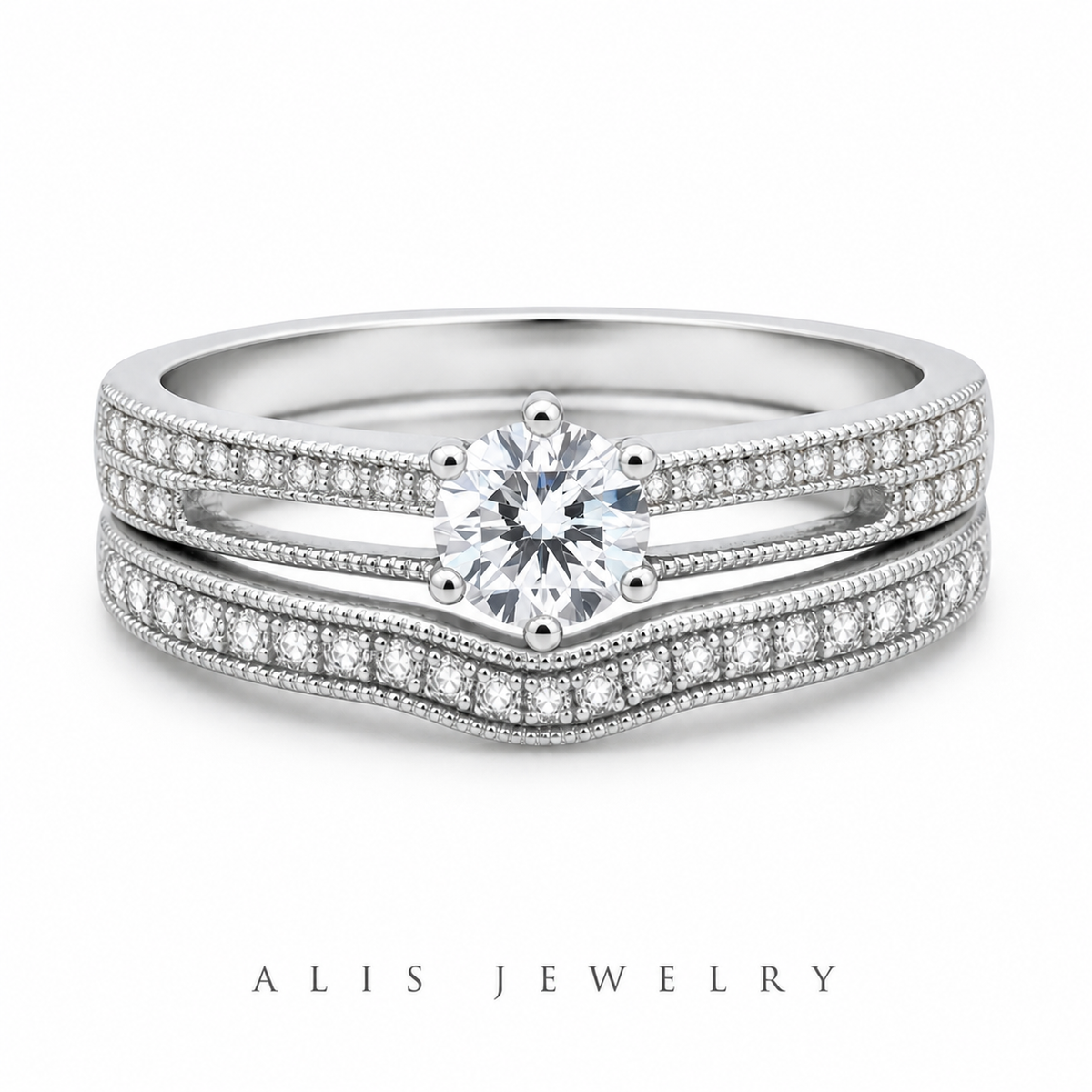 bague halo vintage argent 925 - Alis Jewelry - fond blanc