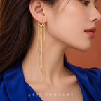 Boucles d'oreilles franges cœur argent 925 doré - Alis Jewelry - porté mannequin
