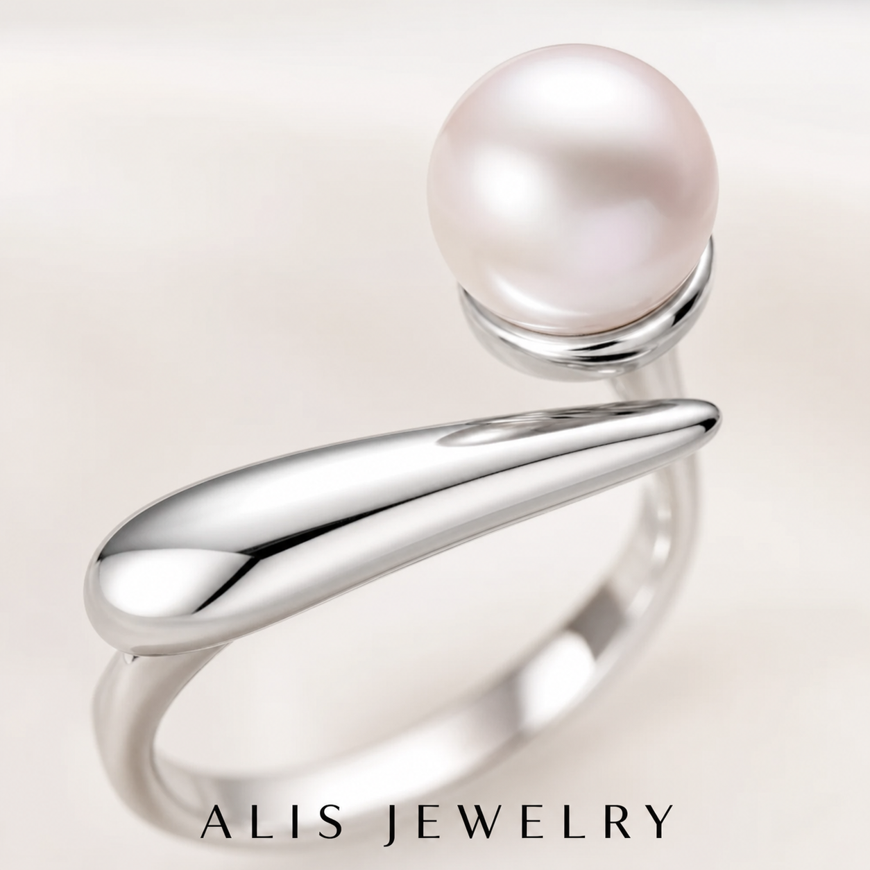 Bague perle ronde argent - Alis Jewelry - gros plan / zoom