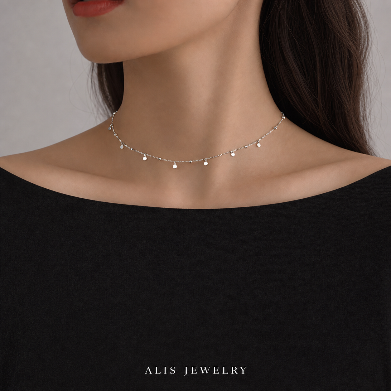Collier pampilles argent - Alis Jewelry - porté mannequin