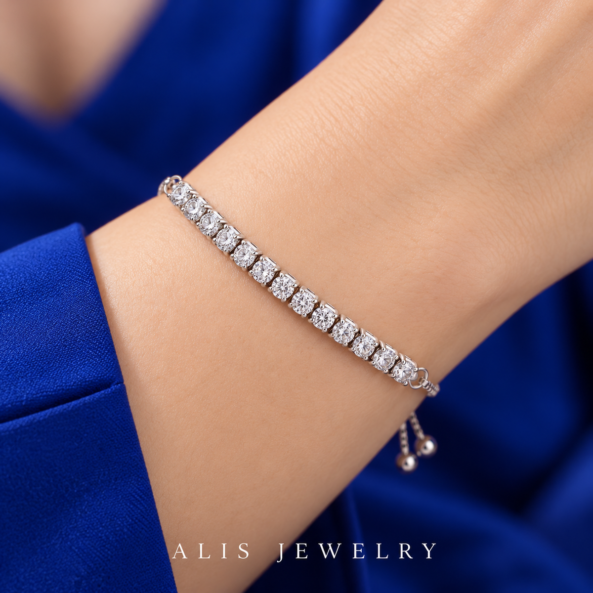 Bracelet tennis zircon ajustable argent 925 - Alis Jewelry - porté mannequin
