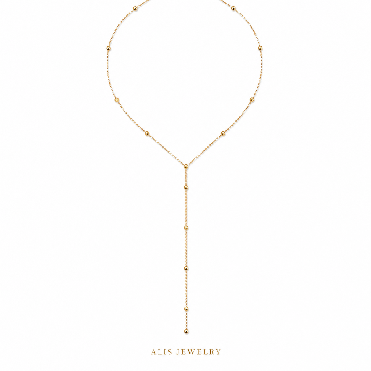 Collier lariat doré - Alis Jewelry - fond blanc