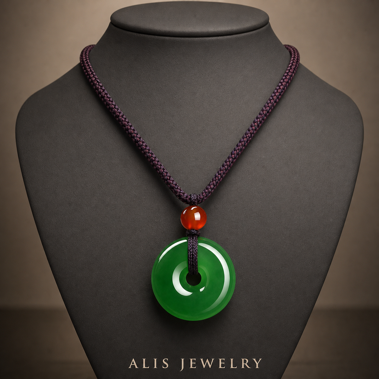 Collier pendentif jade naturel - Alis Jewelry - sur support minéral