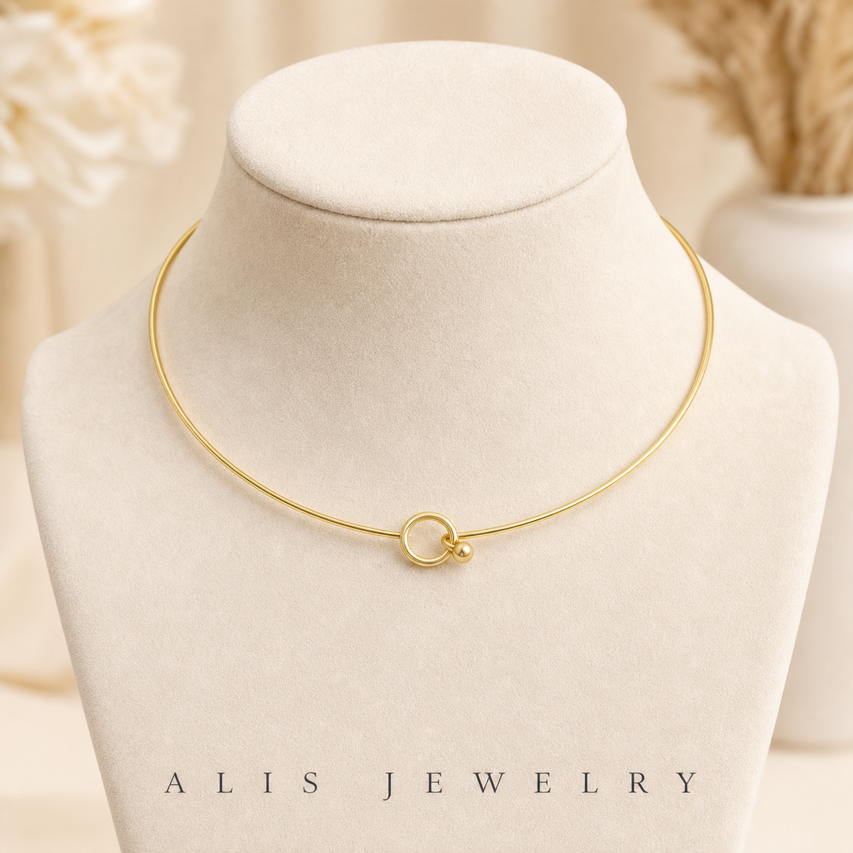 Collier ras-de-cou ajustable acier 316L - Alis Jewelry - sur support minéral