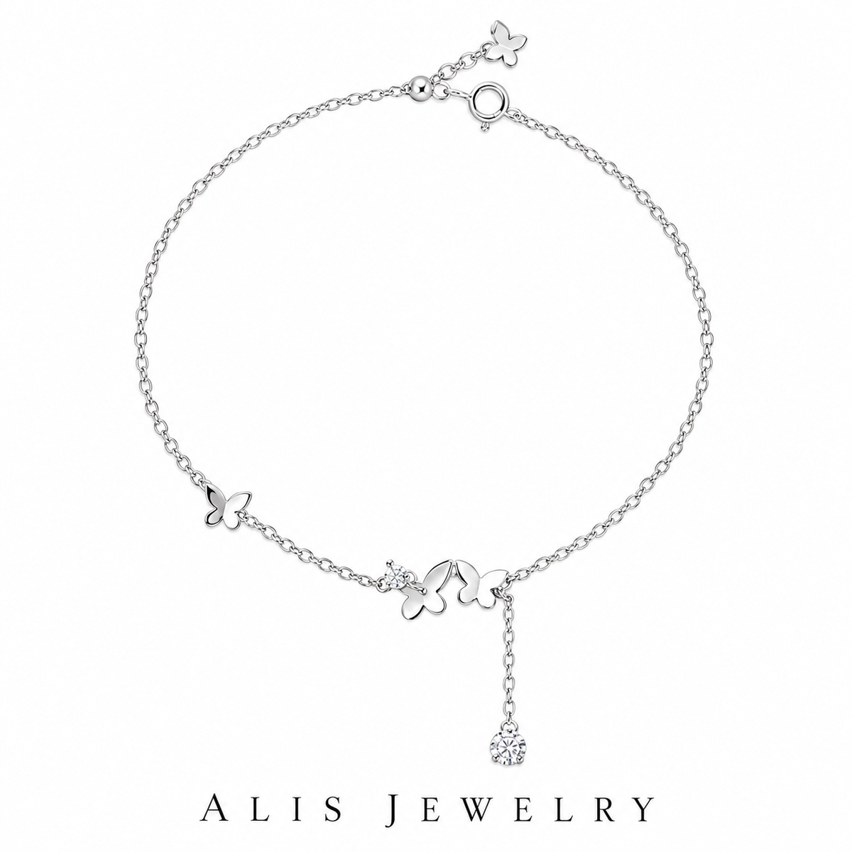 Bracelet de cheville papillon argent 925 - Alis Jewelry - fond blanc