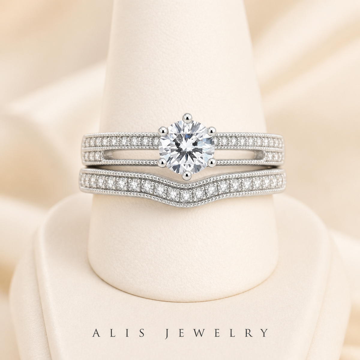 bague halo vintage argent 925 - Alis Jewelry - sur support minéral