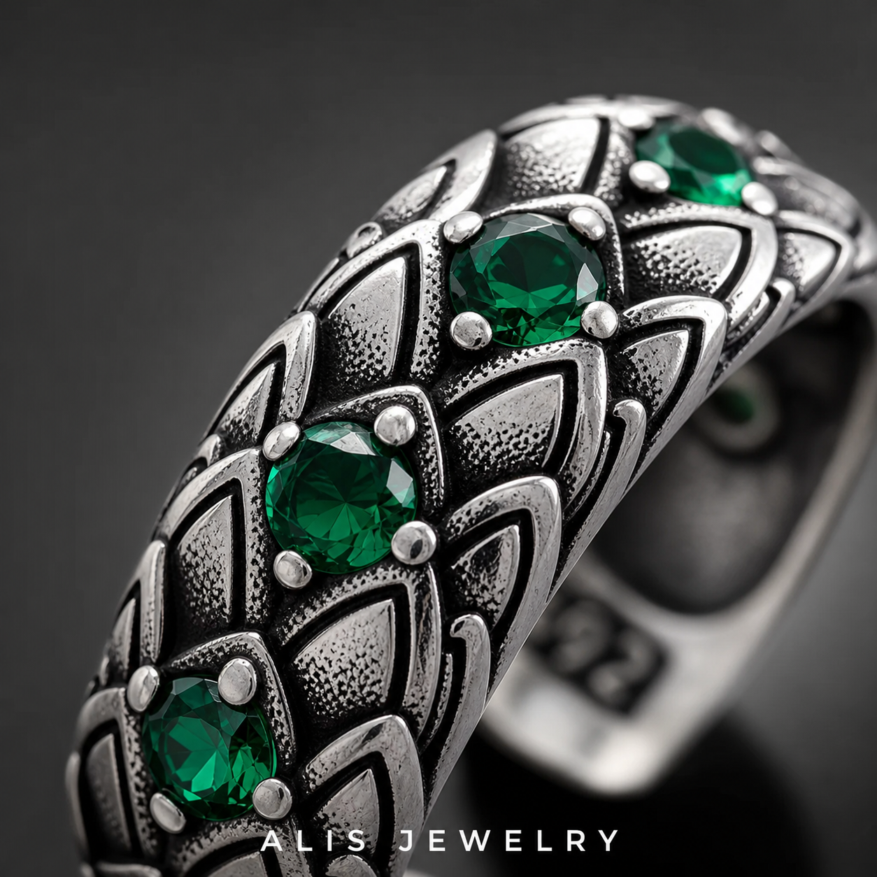 Bague homme serpent argent thaï - Alis Jewelry - gros plan / zoom