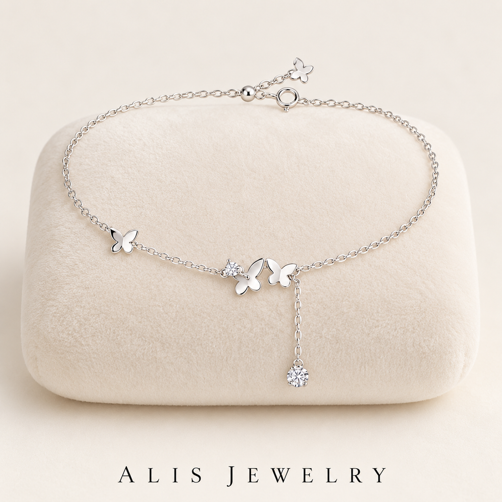 Bracelet de cheville papillon argent 925 - Alis Jewelry - sur support minéral