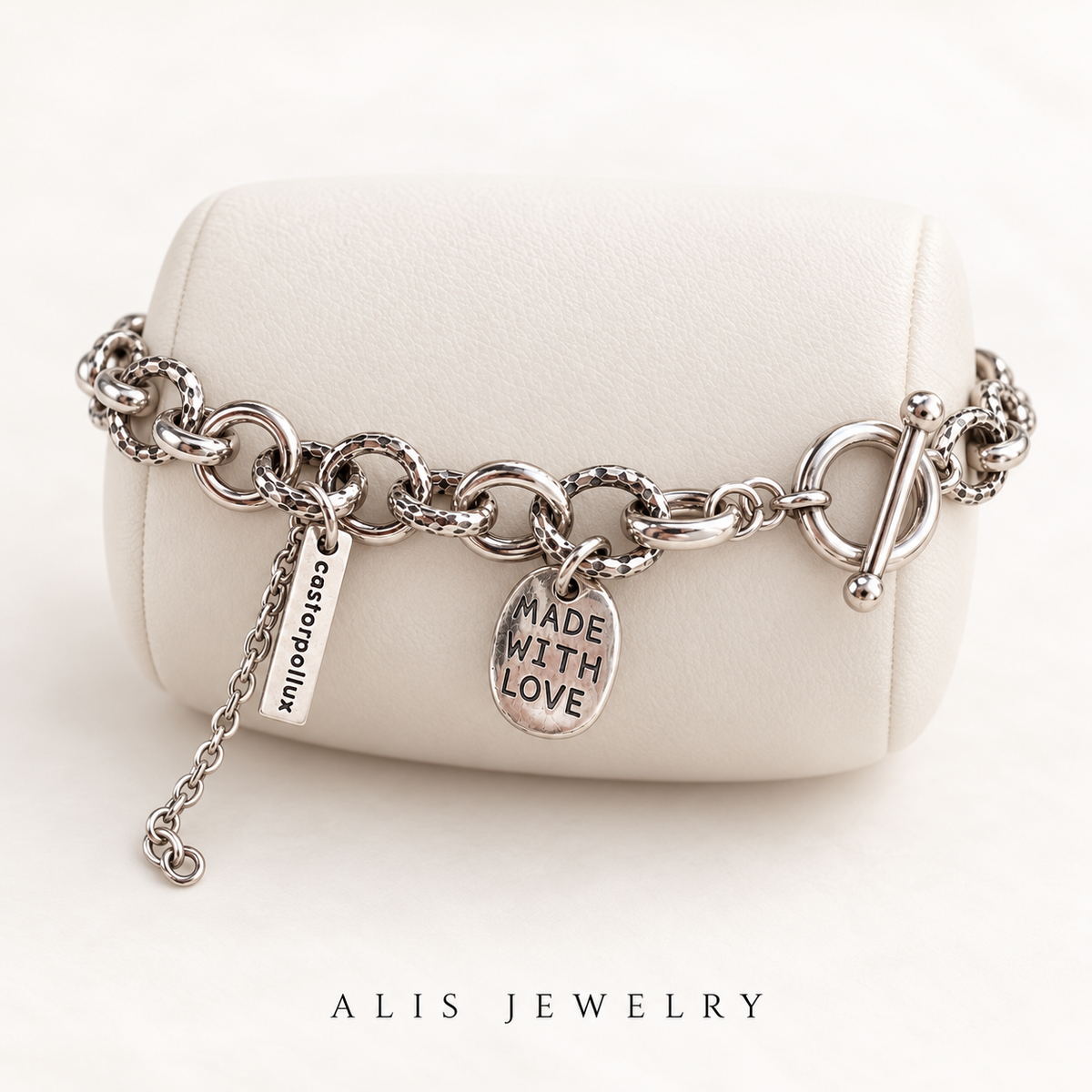 Bracelet charms maille ronde argent 925 - Alis Jewelry - sur support minéral