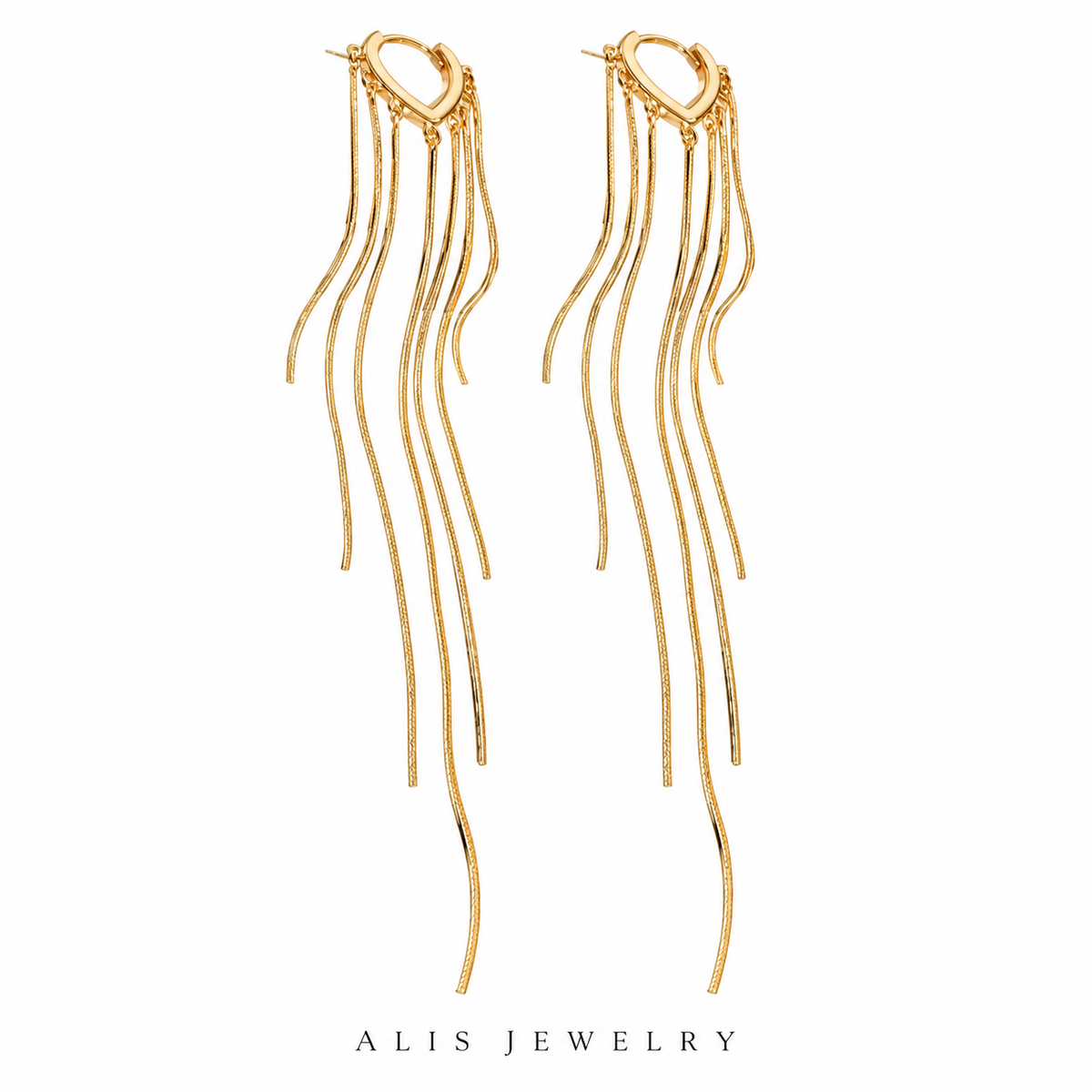 Boucles d'oreilles franges cœur argent 925 doré - Alis Jewelry - fond blanc