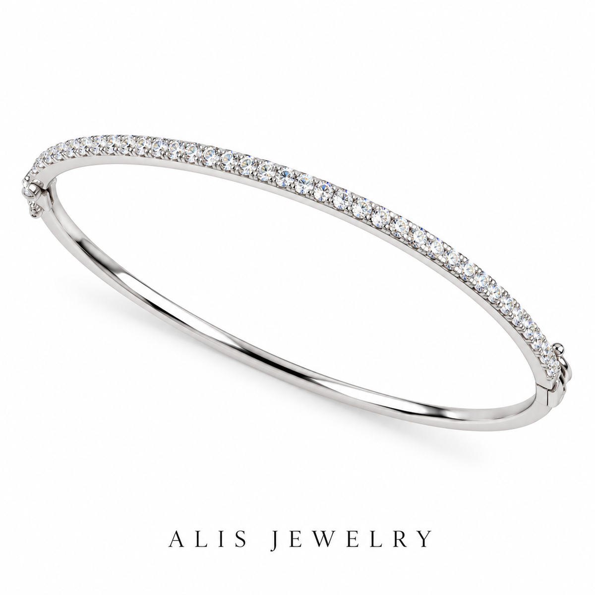 Bracelet jonc fin zircon argent 925 - Alis Jewelry - fond blanc