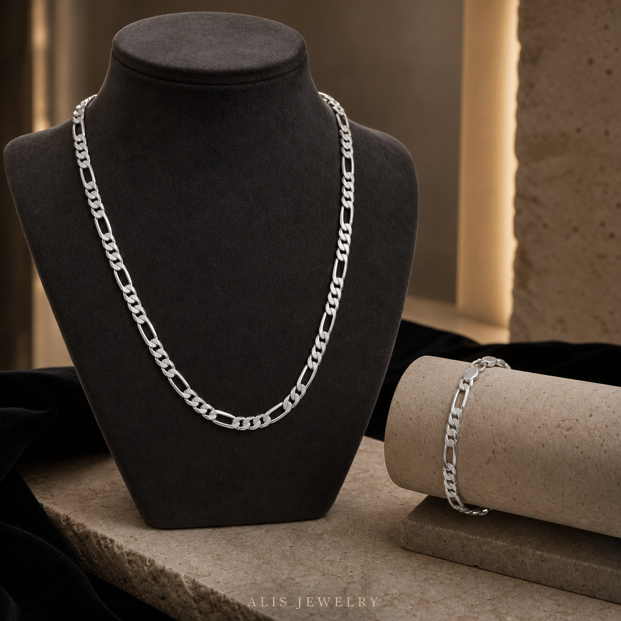 Parure chaîne argent 925 - Alis Jewelry - sur support minéral