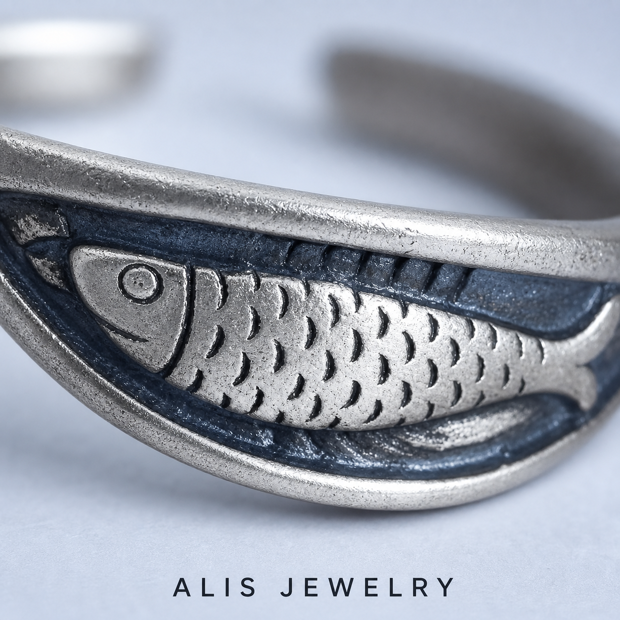 Bague poisson argent - Alis Jewelry - gros plan / zoom
