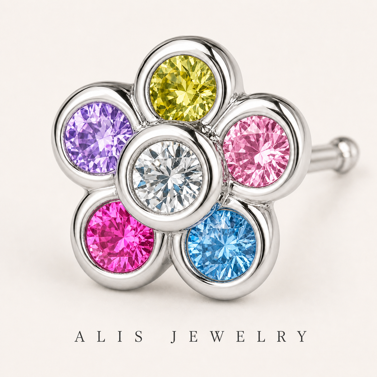 boucles d'oreilles zircon arc-en-ciel argent 925 - Alis Jewelry - gros plan / zoom