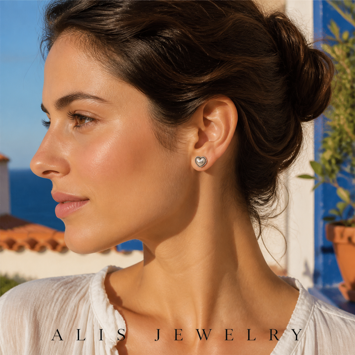 Boucles d'oreilles cœur argent 925 - Alis Jewelry - porté mannequin