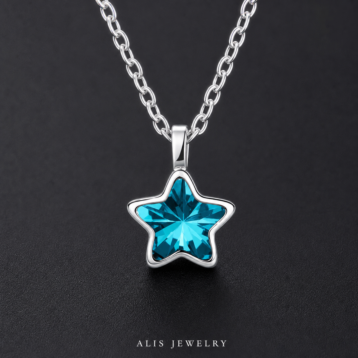 Collier pendentif étoile cristal bleu argent 925 - Alis Jewelry - gros plan / zoom