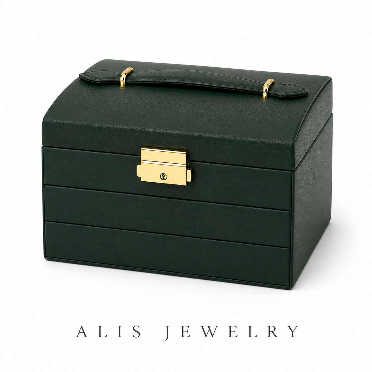 Coffret bijoux 3 tiroirs cuir pu - Alis Jewelry - fond blanc