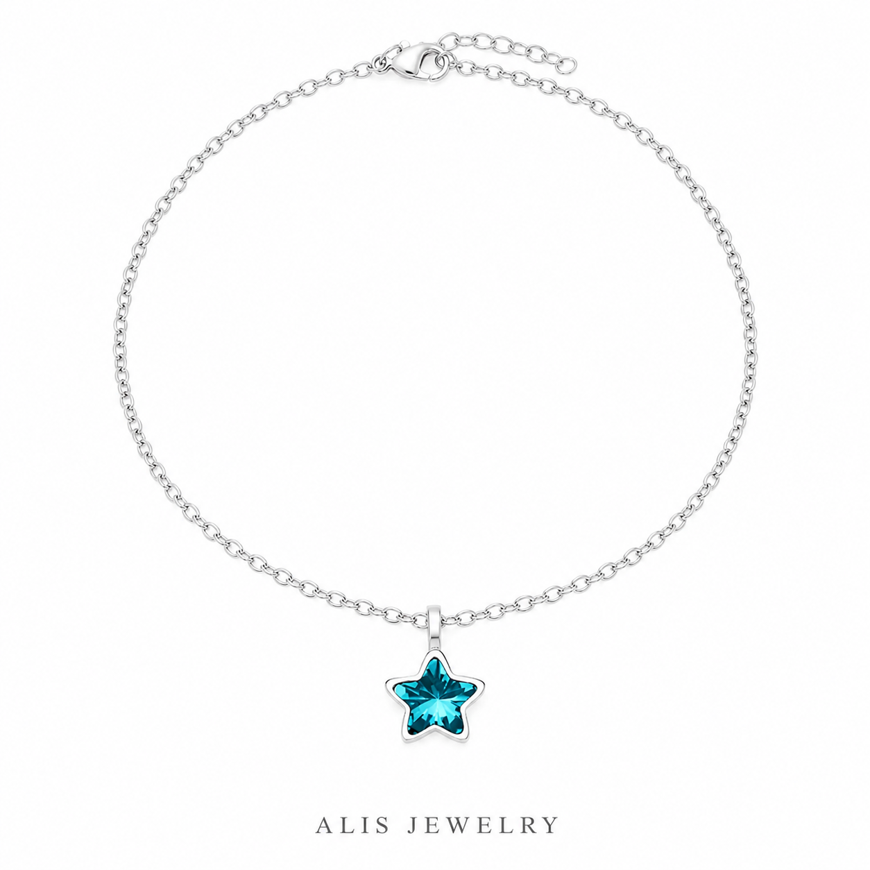 Collier pendentif étoile cristal bleu argent 925 - Alis Jewelry - fond blanc