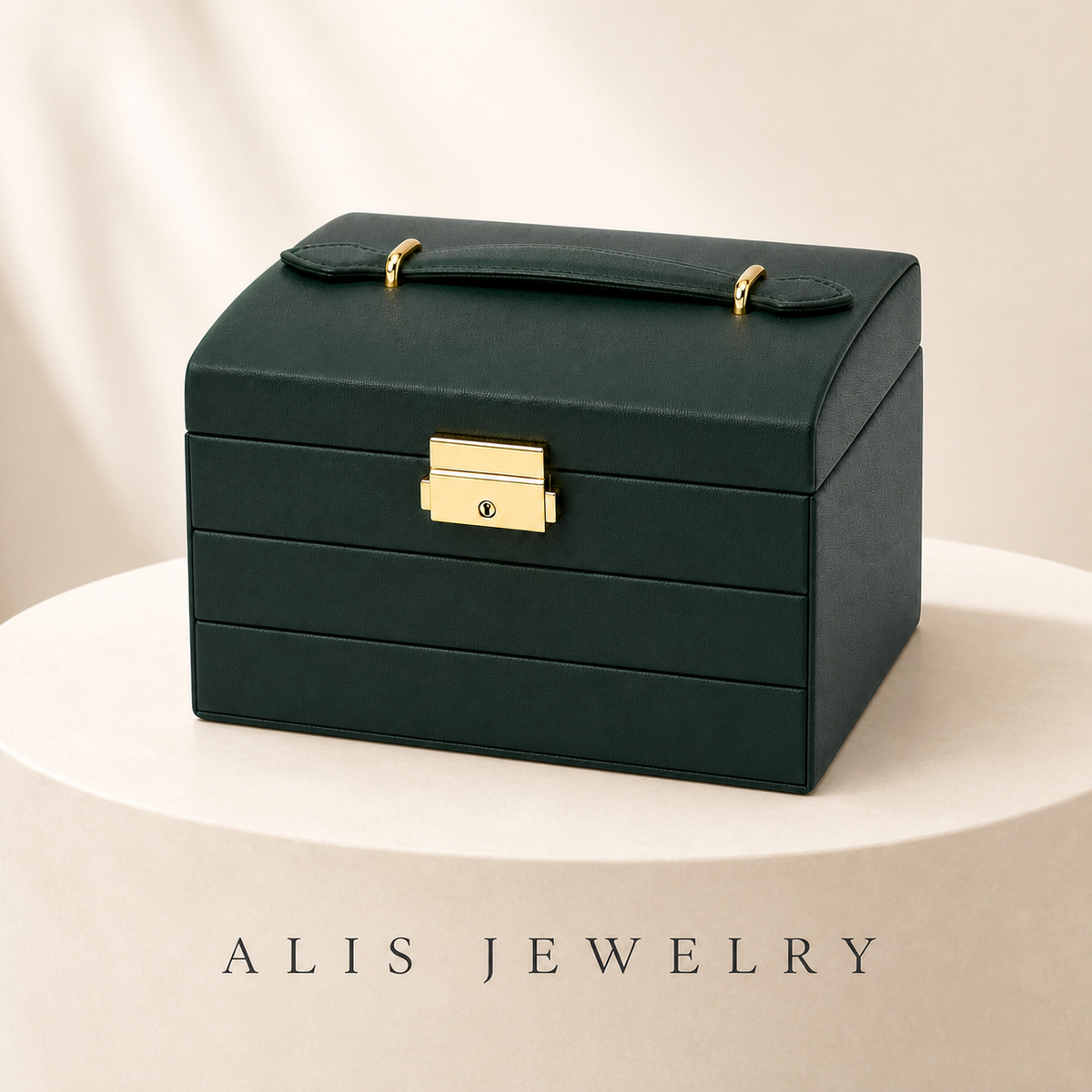Coffret bijoux 3 tiroirs cuir pu - Alis Jewelry - sur support minéral
