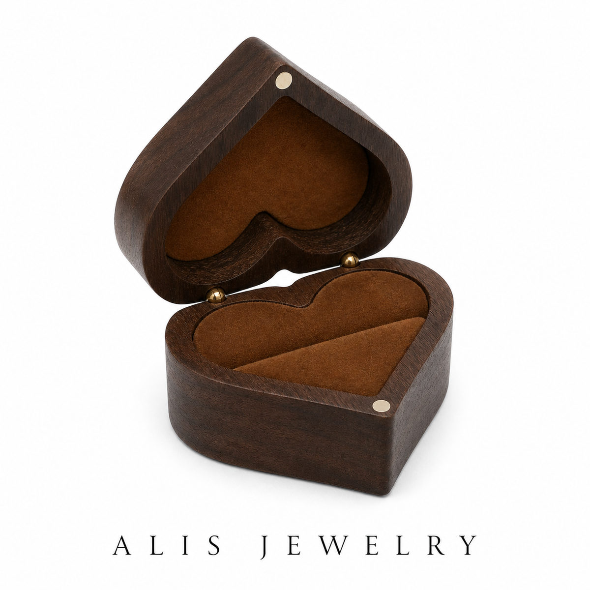 Boîte à bijoux bois cœur - Brun — 2 compartiments - Alis Jewelry