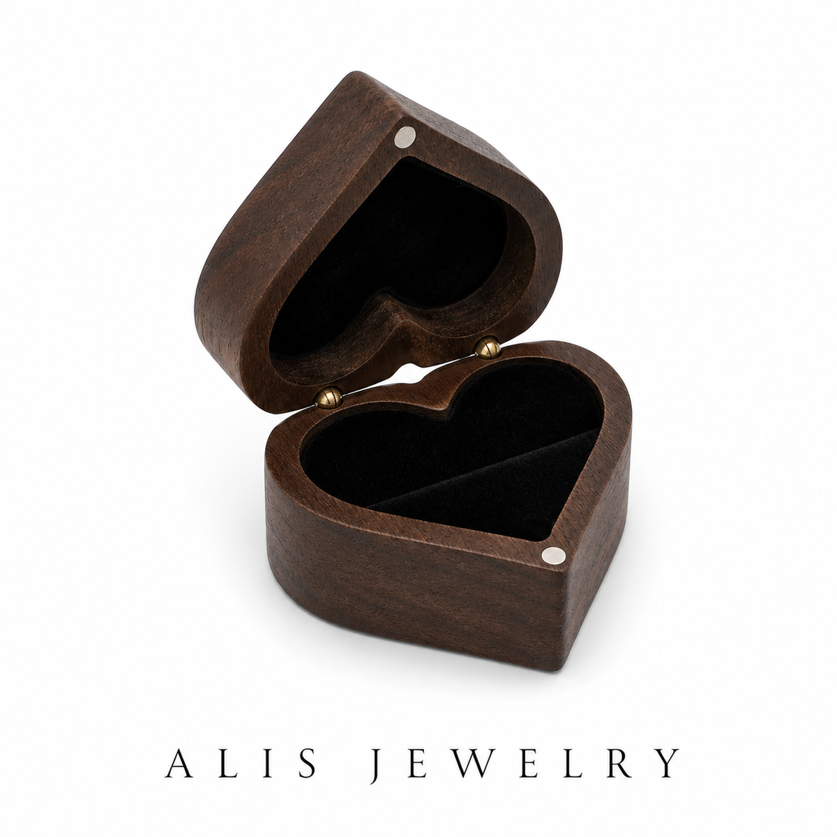 Boîte à bijoux bois cœur - Noir — 2 compartiments - Alis Jewelry