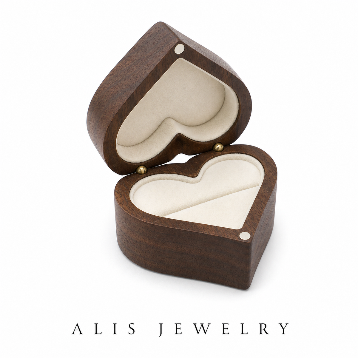 Boîte à bijoux bois cœur - Ivoire — 2 compartiments - Alis Jewelry