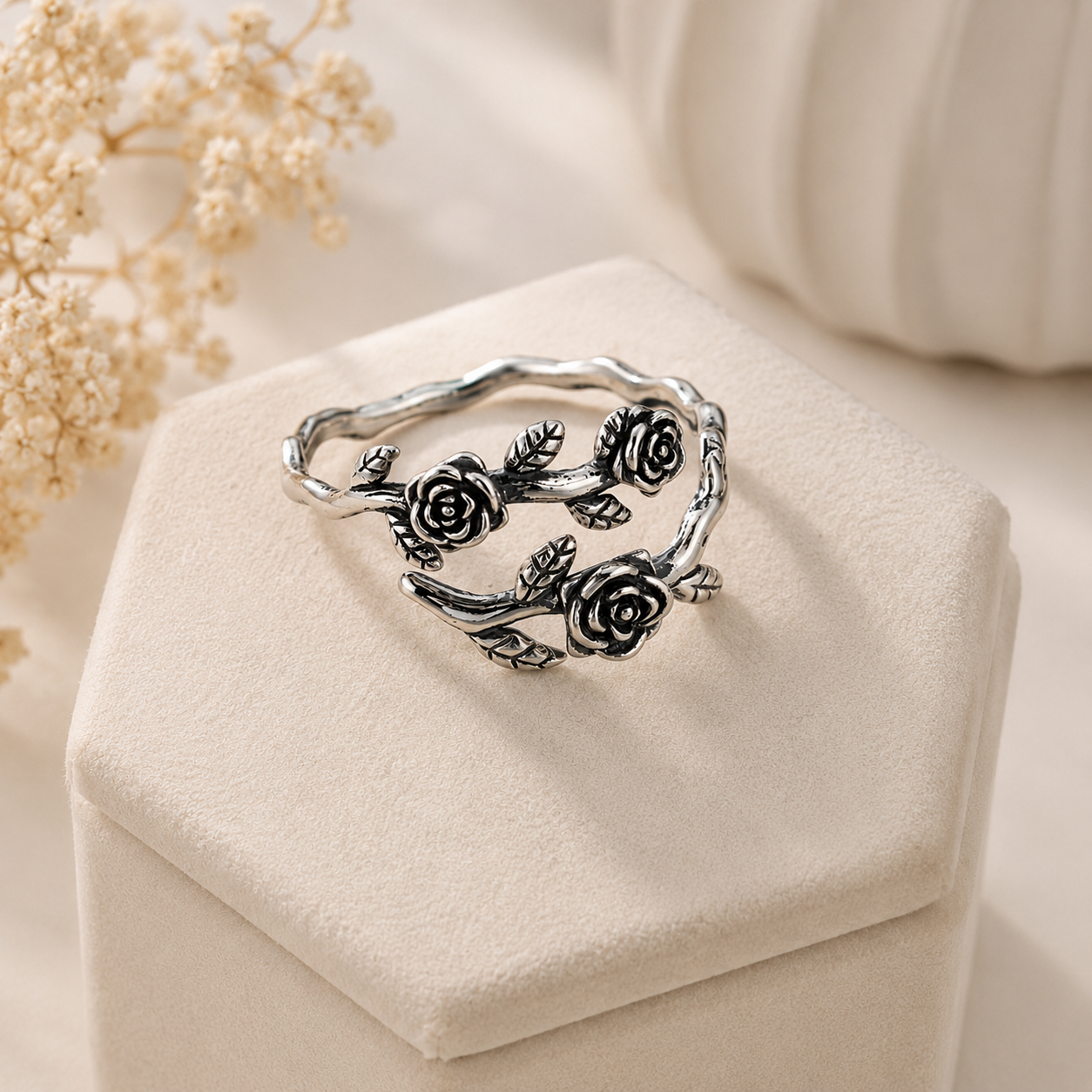 Bague branche de rose argent 925