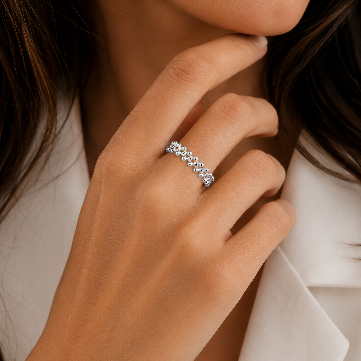 925 Silver Double-Row Open Bead Ring